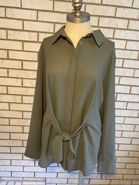 Olive Green Tie-Front Women's Blouse